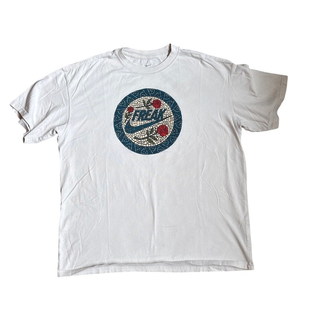 Nike‎ Giannis Freak mosaic rose graphic white cotton short sleeve shirt SIZE L